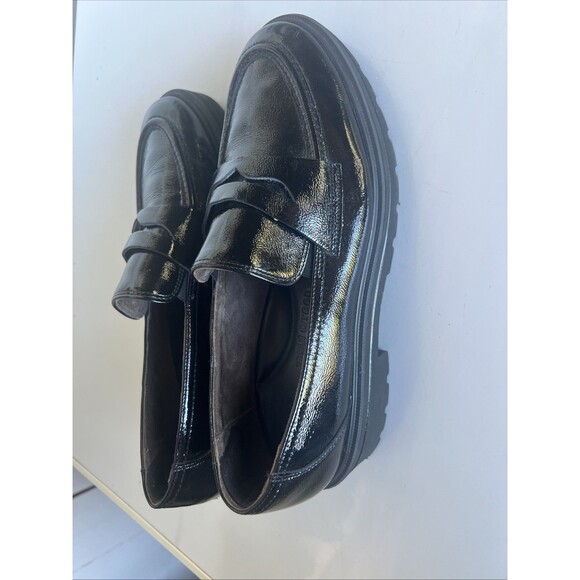 Paul Green Black Penny Loafers Patent Leather Chunky Lug Sole Size 10 Preppy - Picture 5 of 9